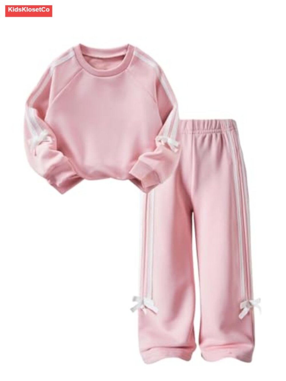 Girls 2 Piece Sweatsuit Set Bow Sweatshirt Wide Leg Pants